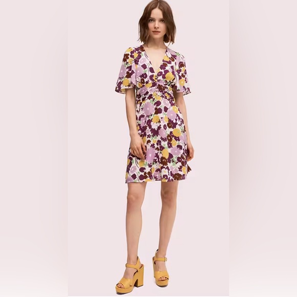 Kate Spade Floral Plissé A-Line Swing Dress Size 6 - Picture 2 of 10